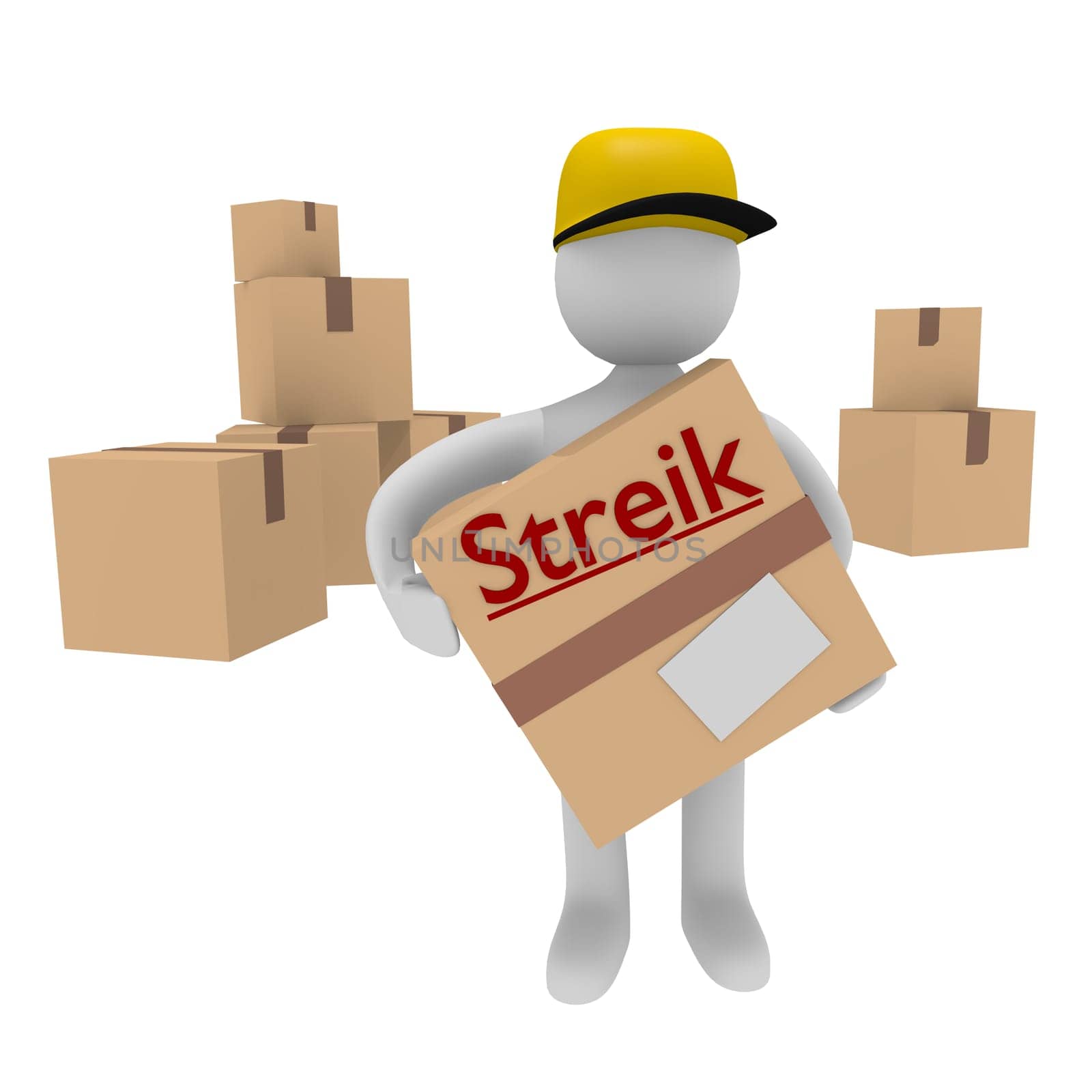 Parcel deliverer with the German word strike on a parcel