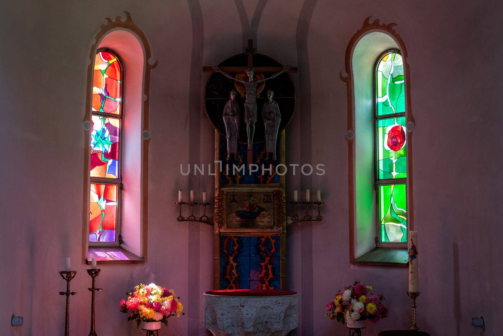 Colorful modern windows in a church in Bavaria, Germany