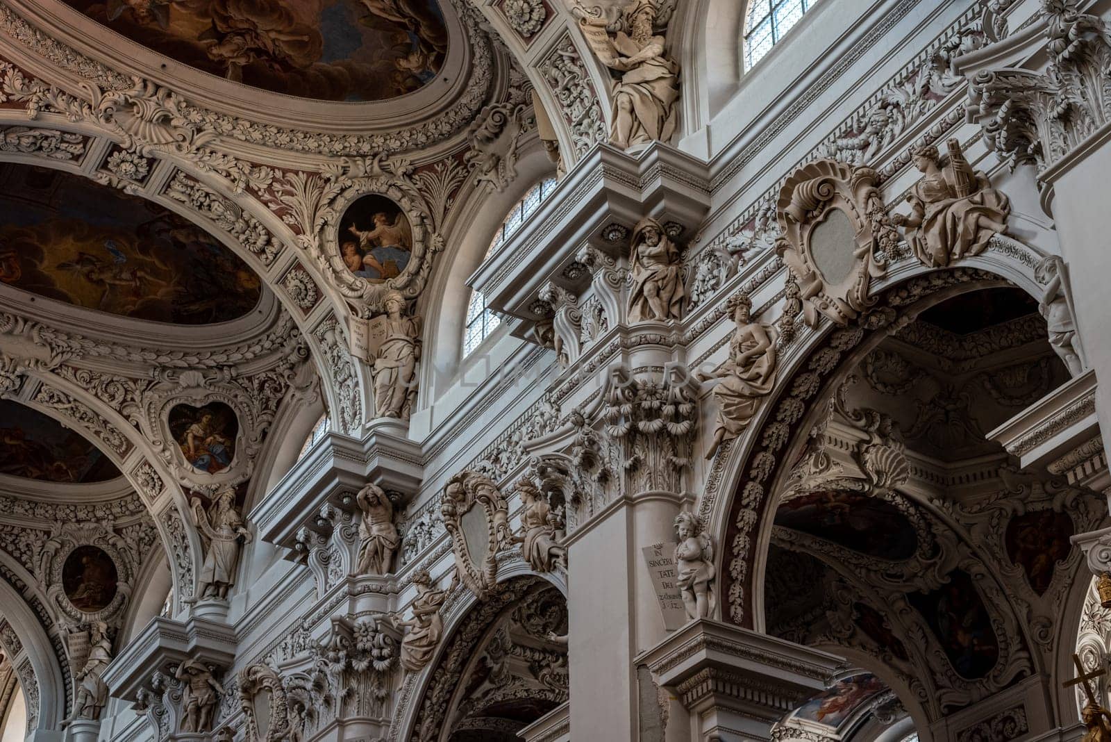 Beautifully ornate baroque ceiling of the cathedral in Passau in Bavaria, Germany