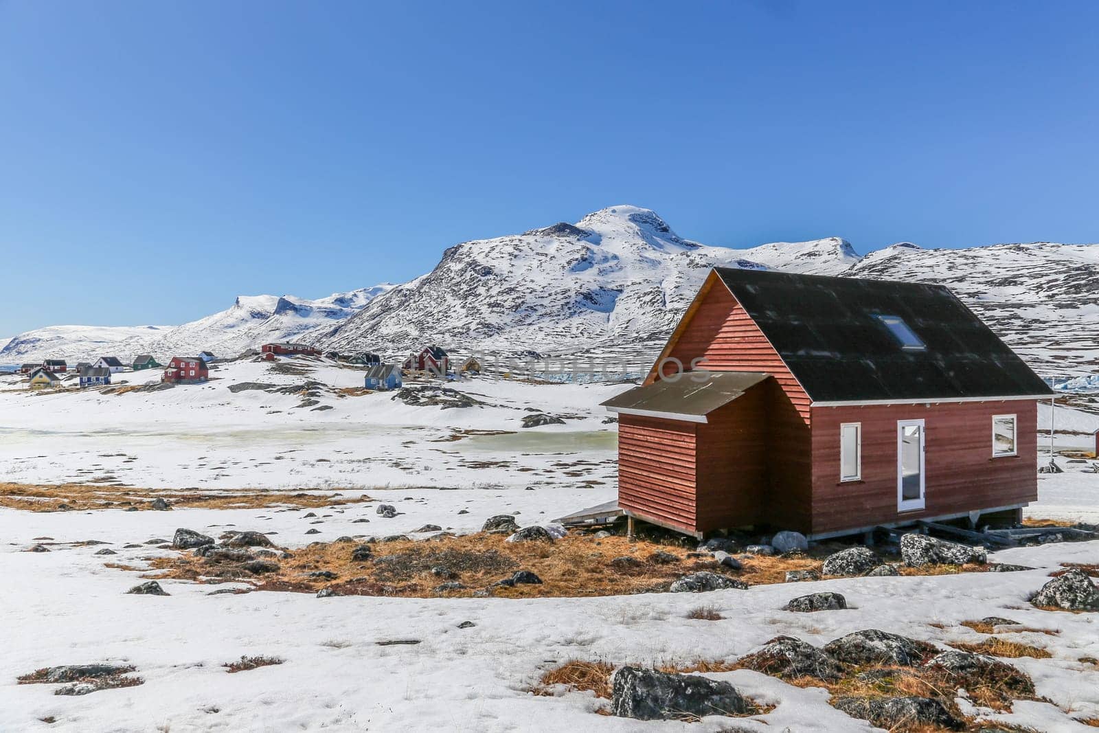 Qoornoq former fishermen village, nowdays summer residence in the middle of Nuuk fjord, Greenland
