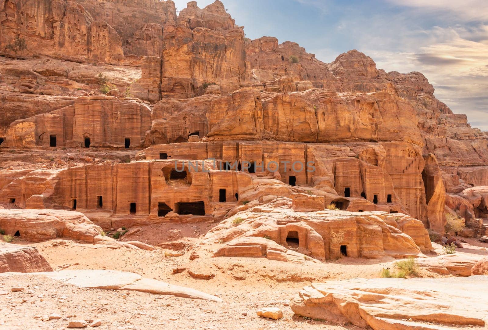 Ancient Nabataean tombs carved in stone, Petra, Jordan