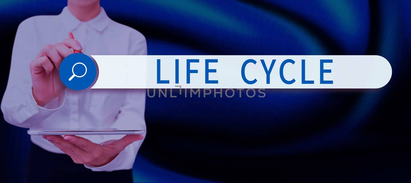 Text caption presenting Life Cycle, Word Written on the series of changes in the life of an organism and animals