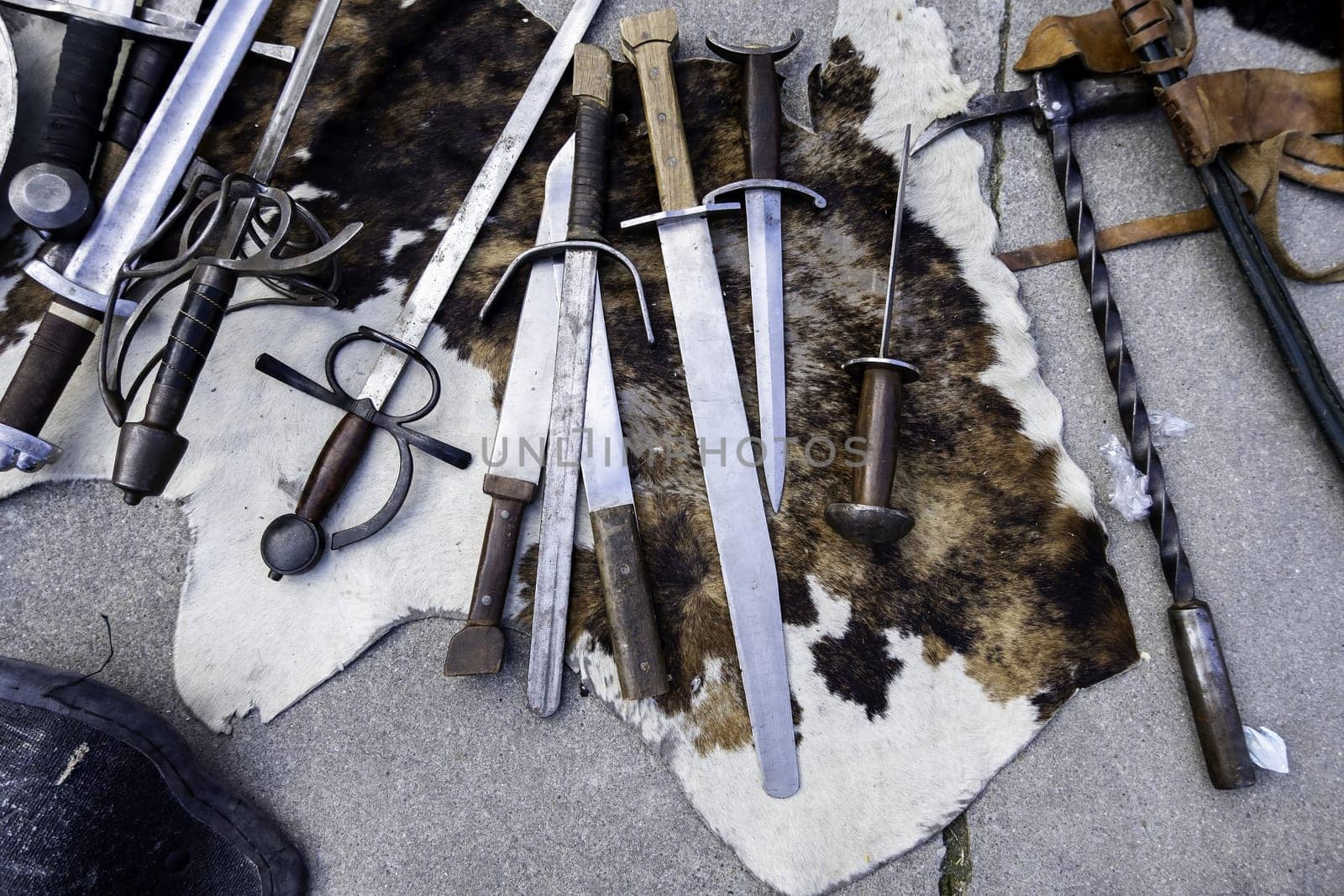 Detail of ancient medieval weapons, war and crime