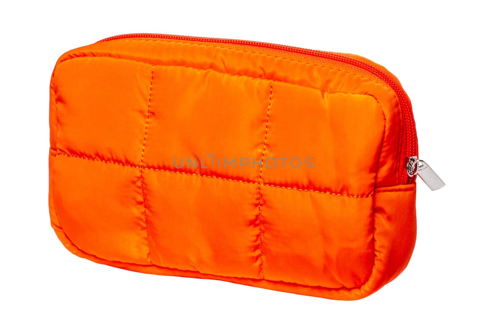 Cosmetic bags isolated. Close-up of a luxury cosmetic travel bag with zipper isolated on a white background. Used for essential equipment brushes for makeup and beauty products. Macro.