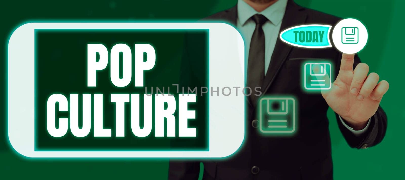 Conceptual display Pop Culture, Word for describes the lifestyle and tastes of the majority of mostly younger people