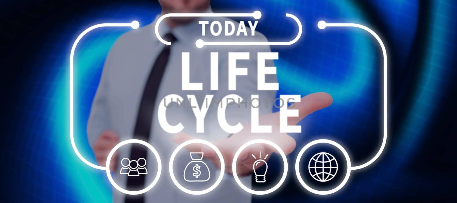 Text caption presenting Life Cycle, Business approach the series of changes in the life of an organism and animals