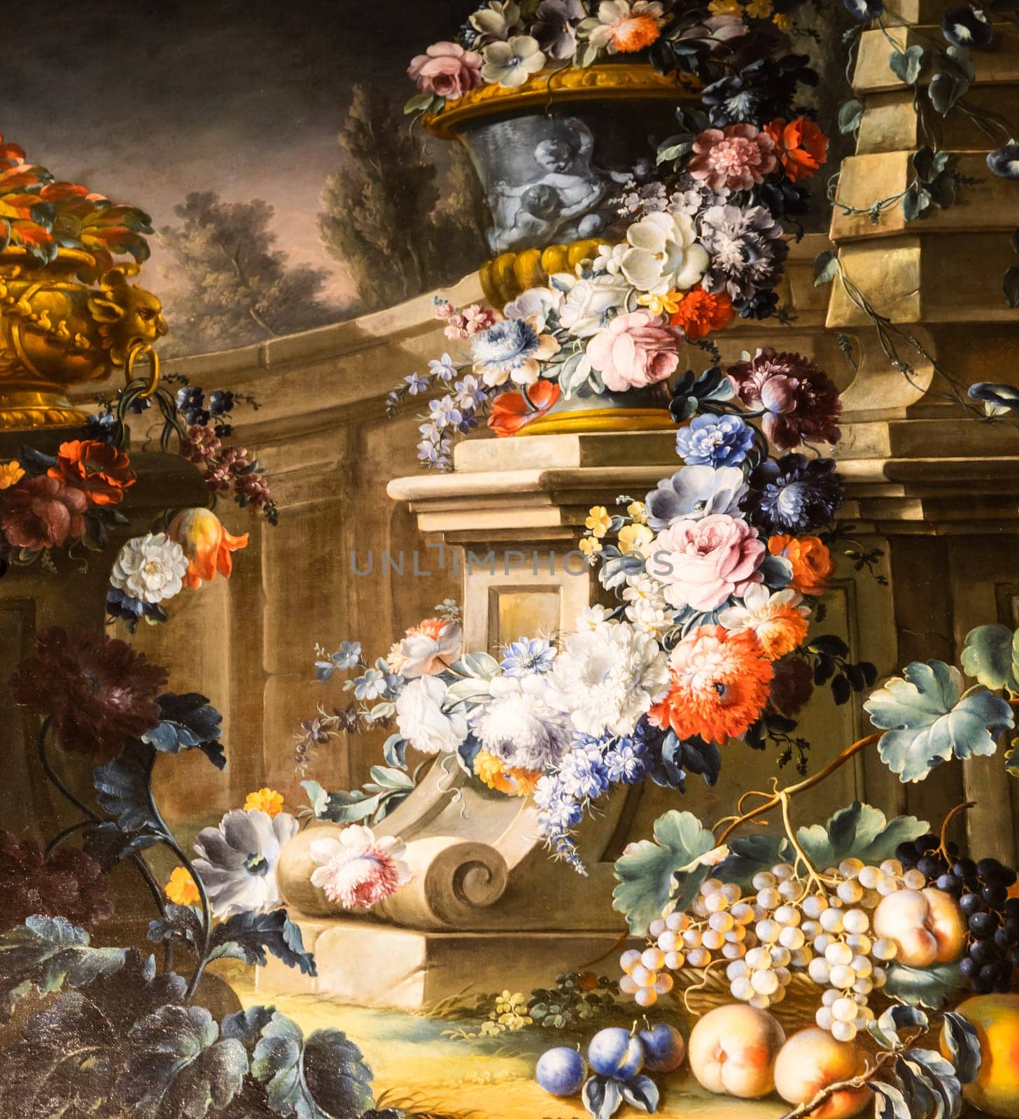 Old baroque flowers painting - vintage style aged decoration
