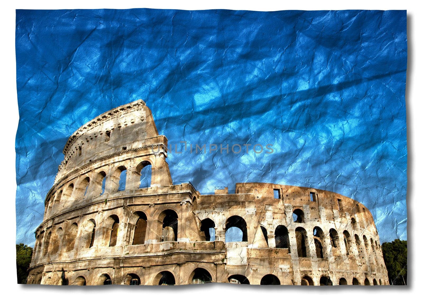 Italy, Rome - Roman Colosseum with blue sky, the most famus Italian landmark