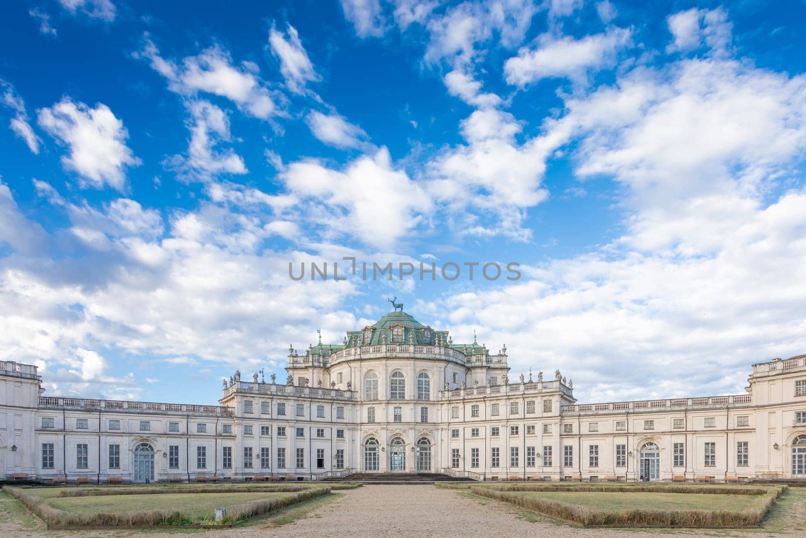 Turin, Italy - January 2023: Stupinigi Royal Palace. Luxury old baroque exterior
