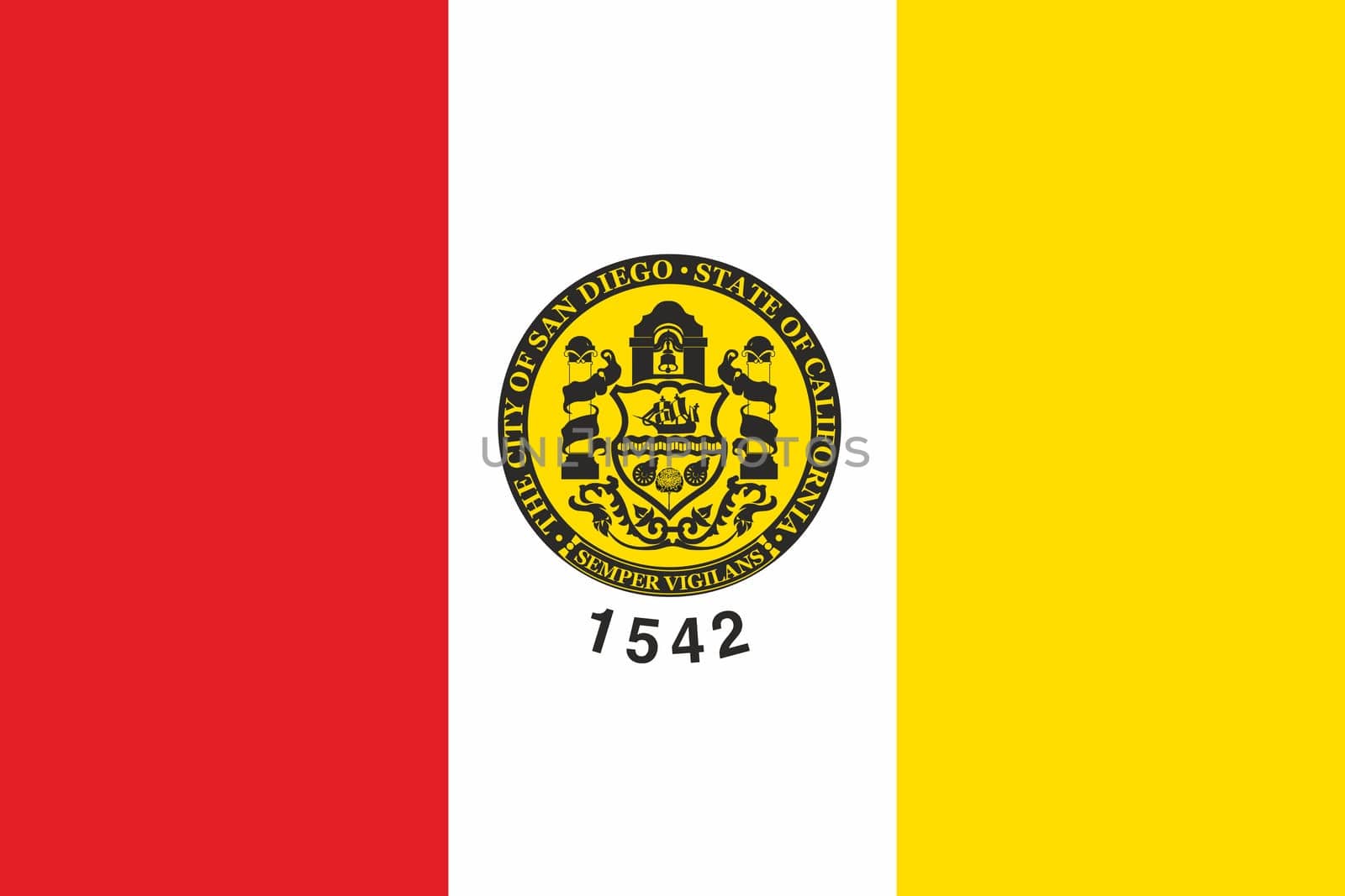 Flag of American city San Diego. flag of U.S. city of San Diego. California capital flag. Colored symbol of California capital San Diego. Symbol of American town