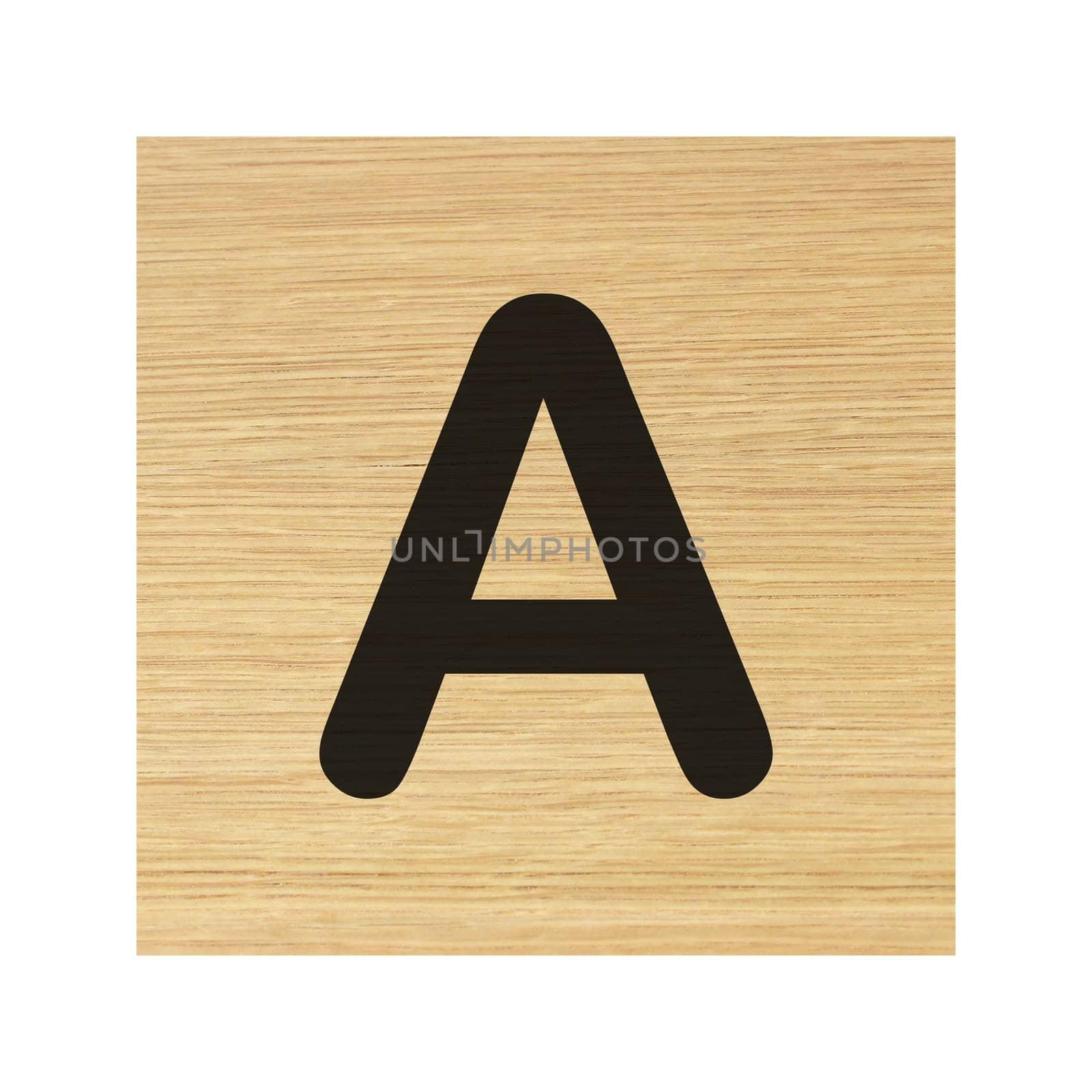 A capital A wood block on white with clipping path