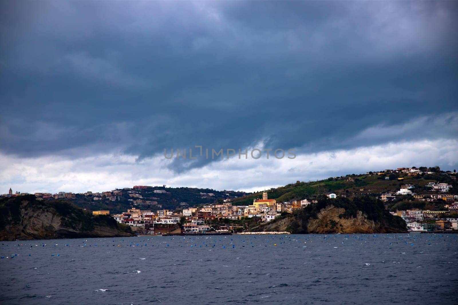Bay of Pozzuoli viewed from the sea.