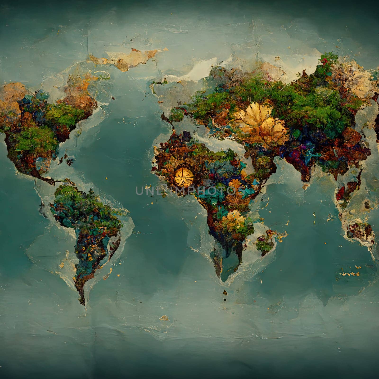 This painting depicts a world map in a rainbow of colors, showcasing the diversity and vibrancy of the world's cultures and landscapes. The bright and bold hues symbolize hope, unity, and the beauty of our diverse world. The image is generated with the use of an AI.