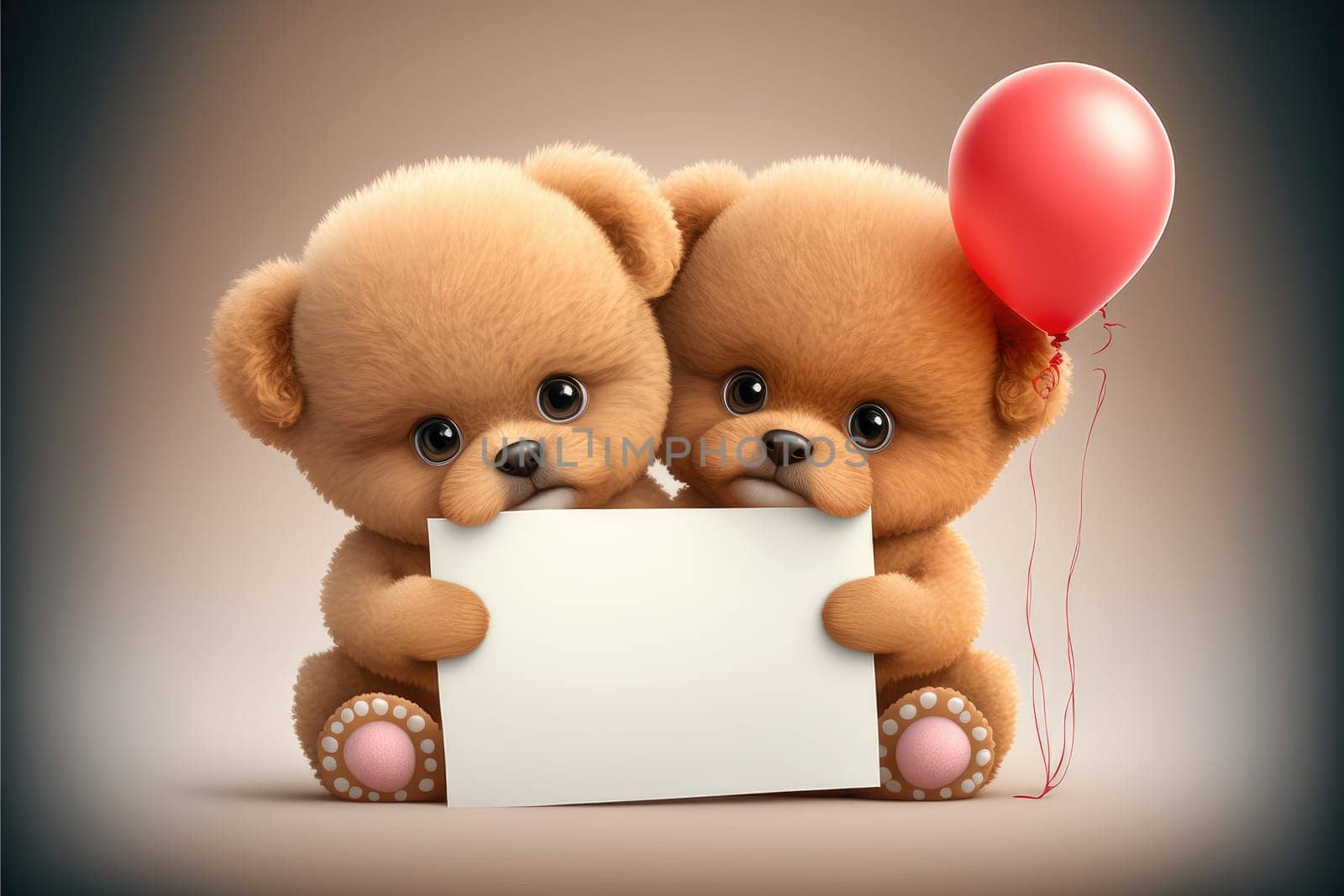 Cute doggies holding a blank postcard, selective focus. Valentine’s Day card. Generative AI