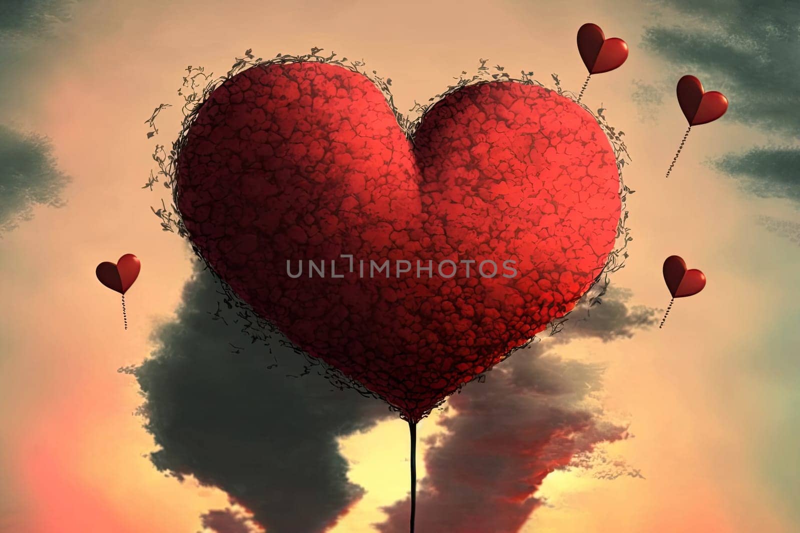 Creative Love concept. Big heart on the sky. Generative AI