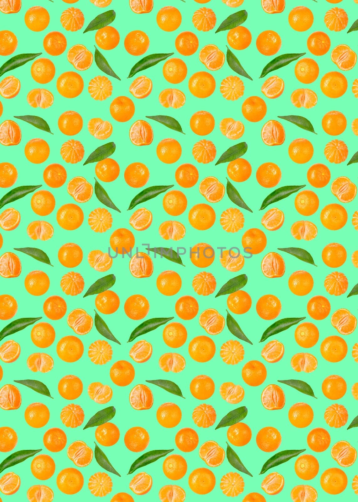 Creative levitation pattern with whole and pieces peeled tangerines. Selective focus. Isolated fruit. Packaging concept. Clip art image for package design.