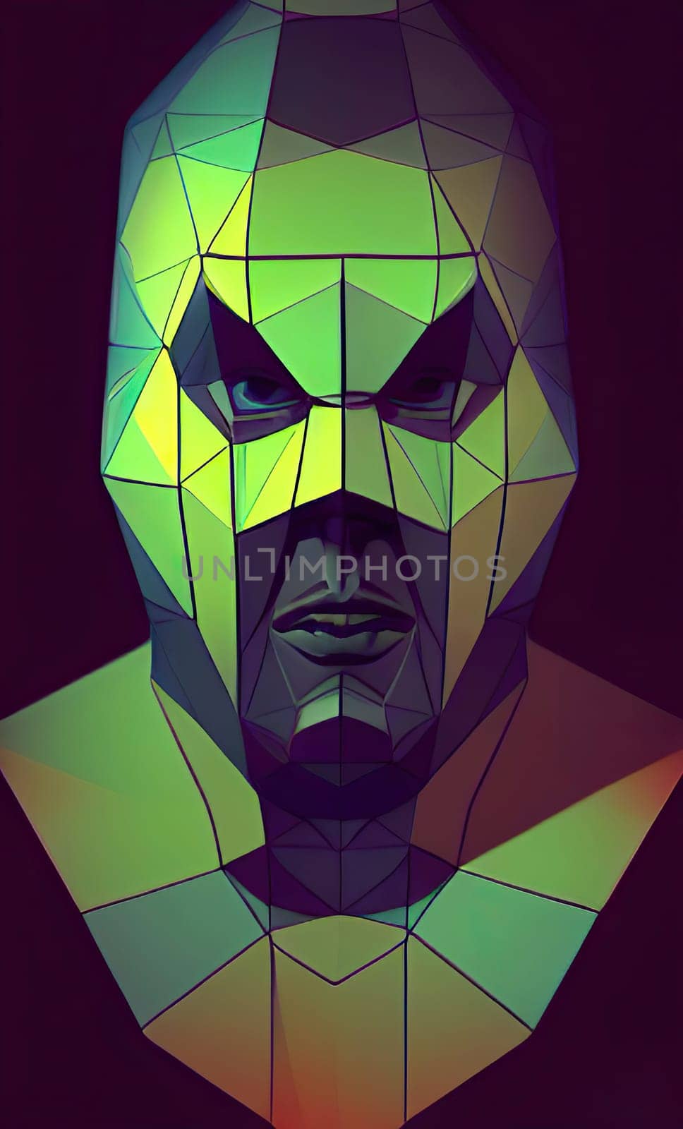 Low poly man's head 3d illustration,Low poly man's head 3d illustration