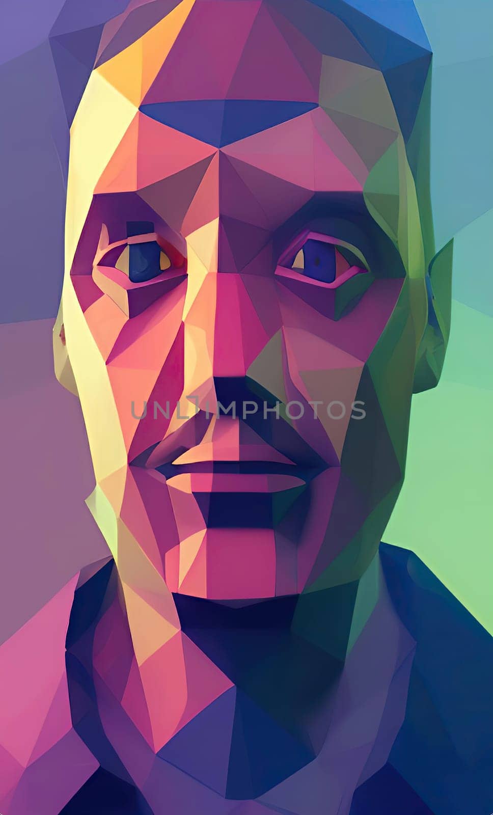 Low poly man's head 3d illustration,Low poly man's head 3d illustration