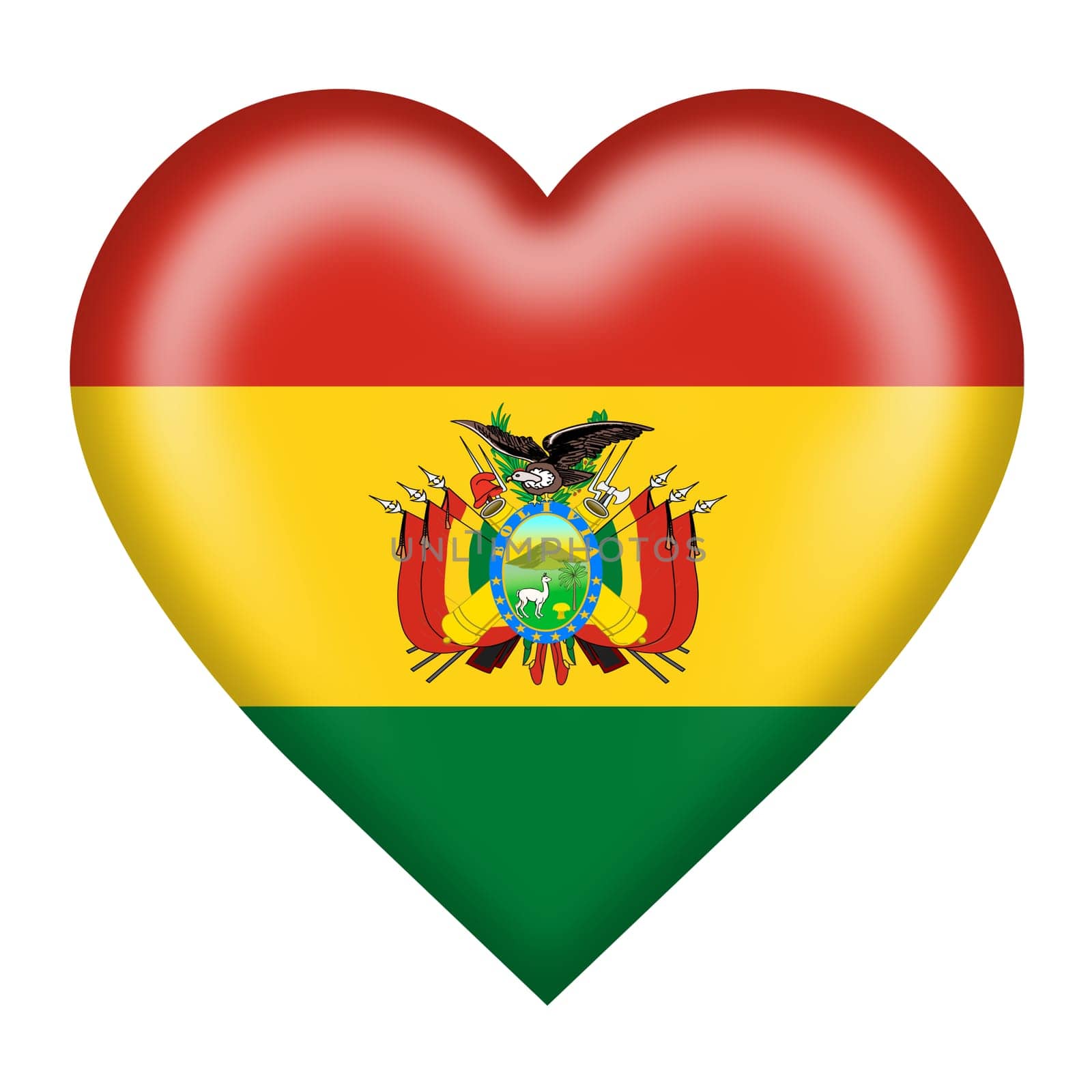 A Bolivia flag heart button isolated on white with clipping path 3d illustration