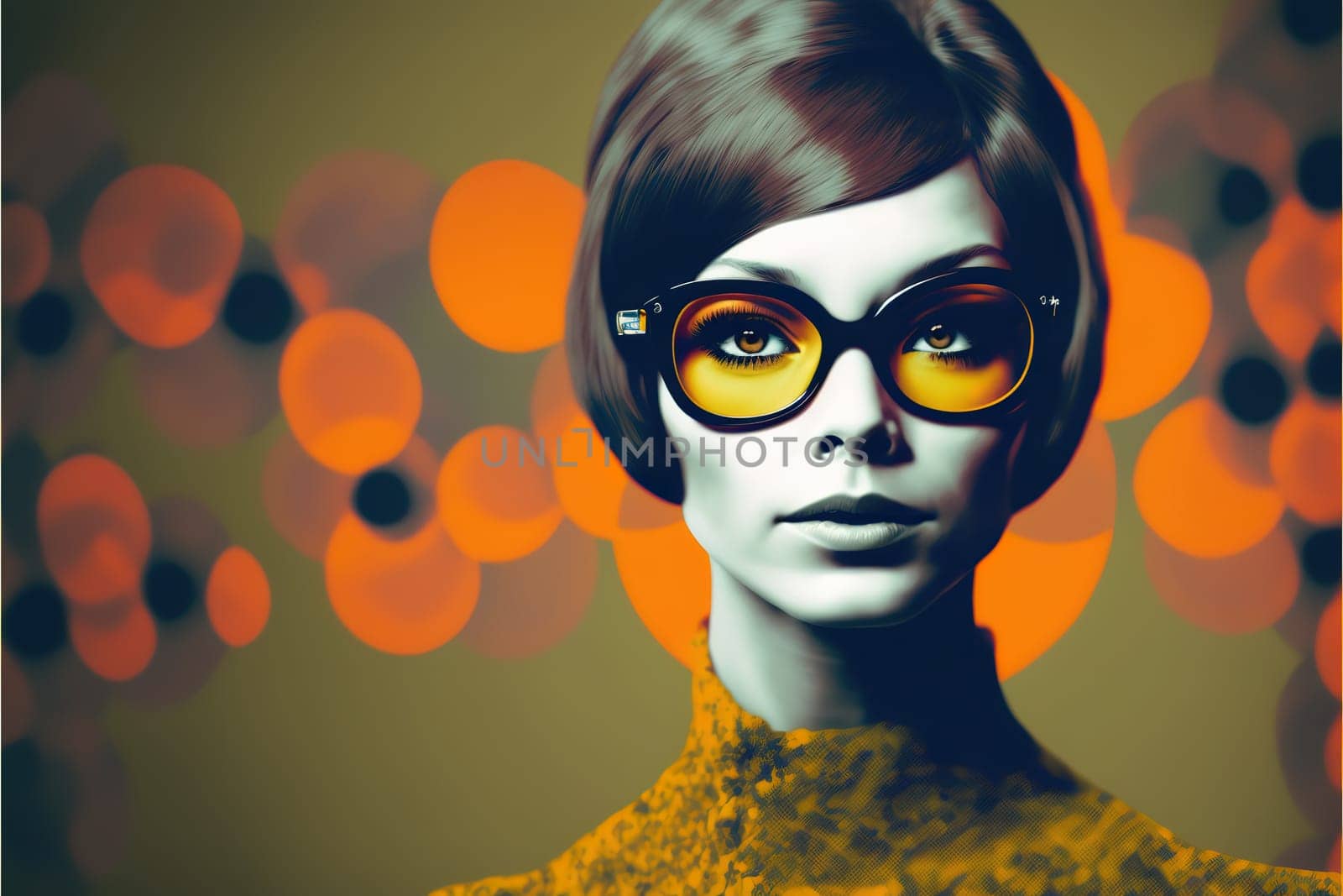 1060s vintage fashion portrait. Caucasian woman with retro 60's style. Generative ai.