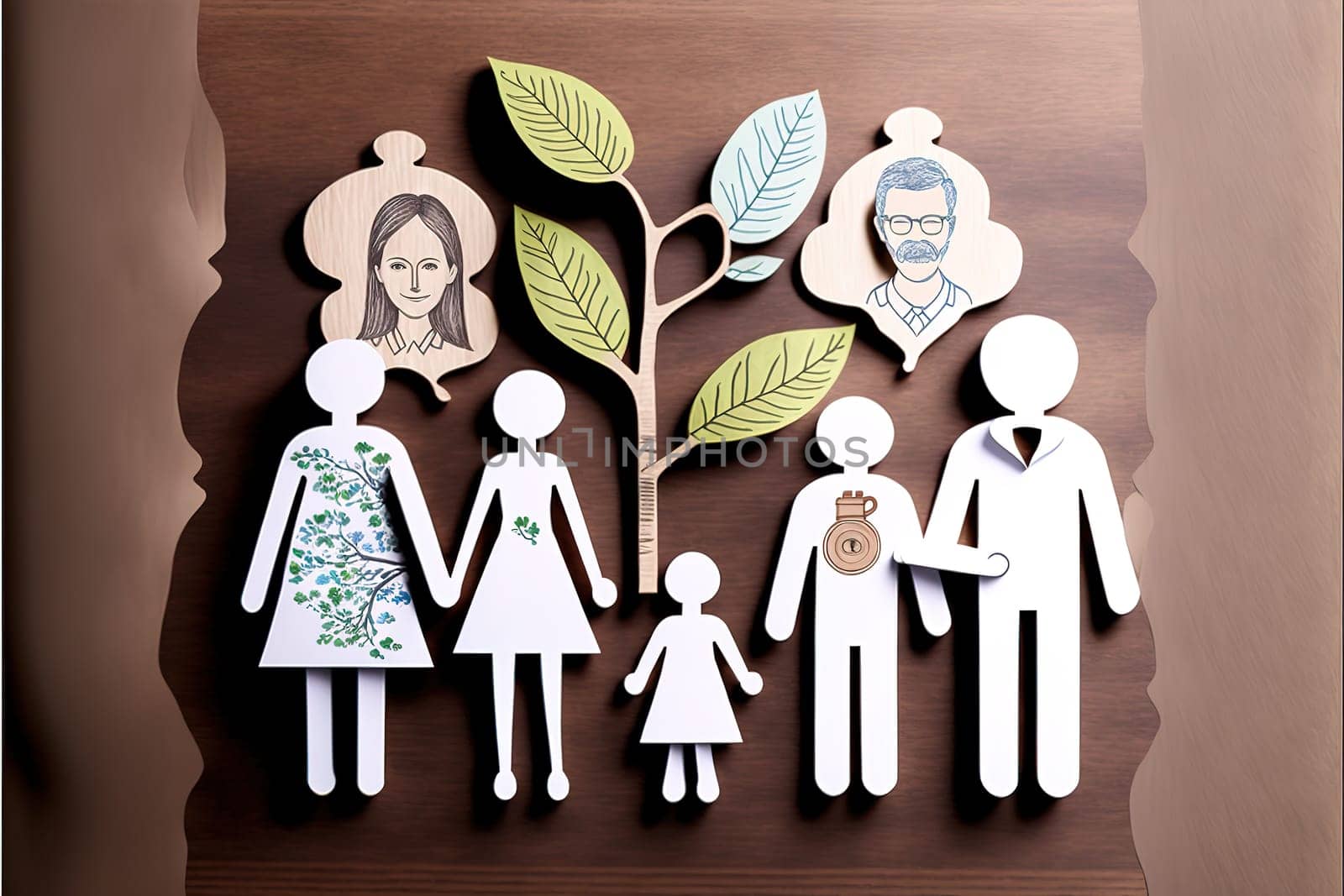 multi generation family paper, family wellness, health insurance concept.