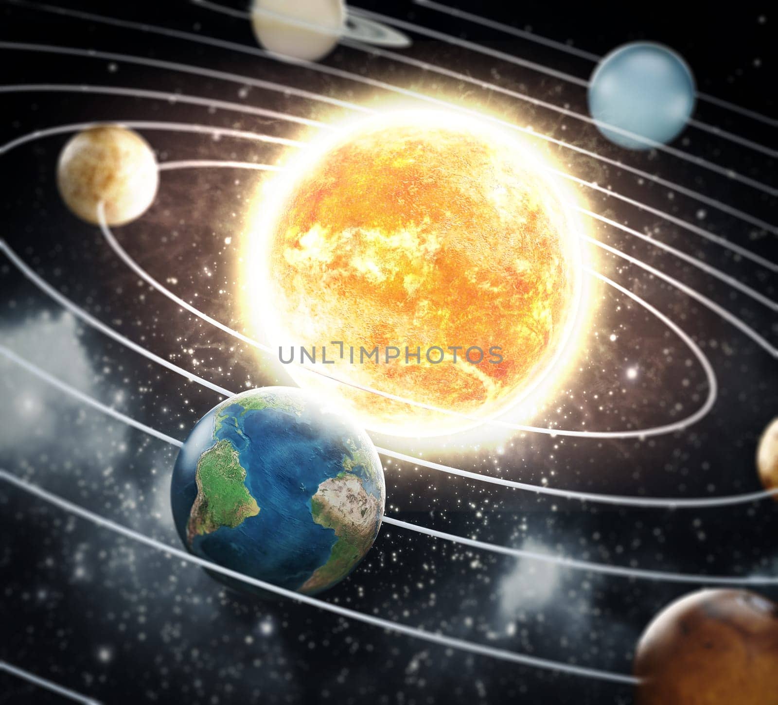 Solar system illustration. Elements of this image furnished by NASA. 3D illustration.