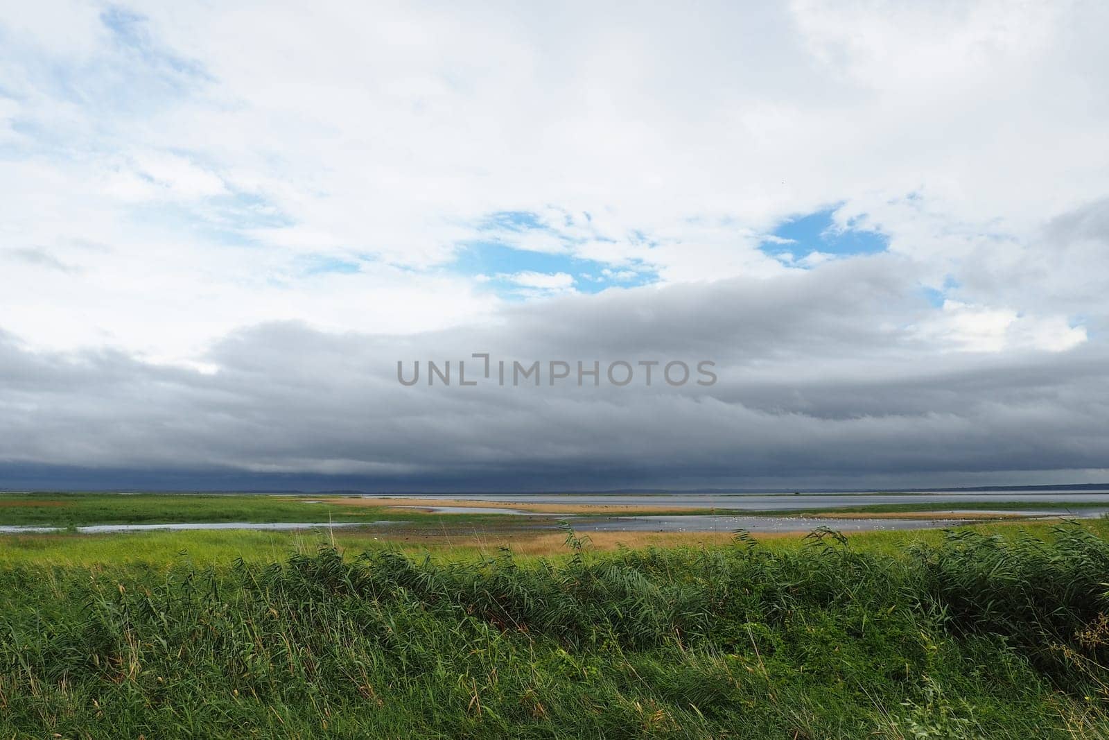 Vitiazevsky Liman, estuary reservoir in the ancient delta of the Kuban River, Krasnodar Territory of Russia, Anapa. The southernmost of the so-called Black Sea-Azov estuaries of the Taman Peninsula.