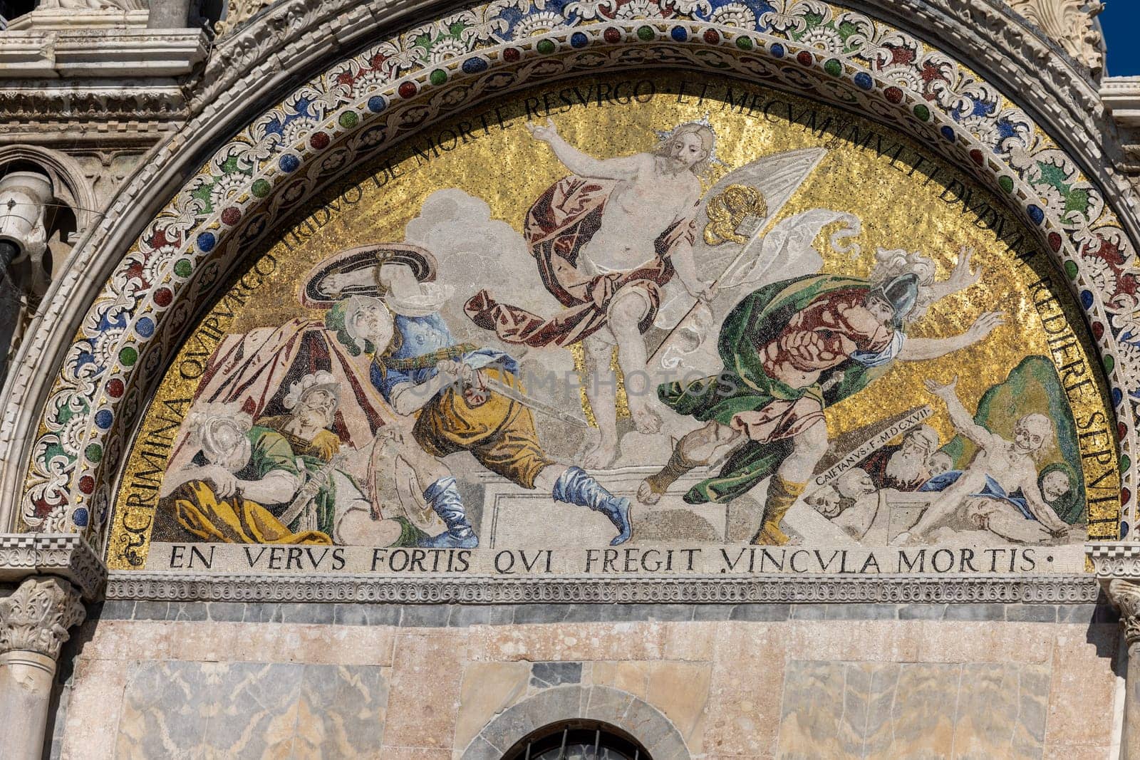 The basilica of St Mark in Venice. Italy. Mosaic from upper facade