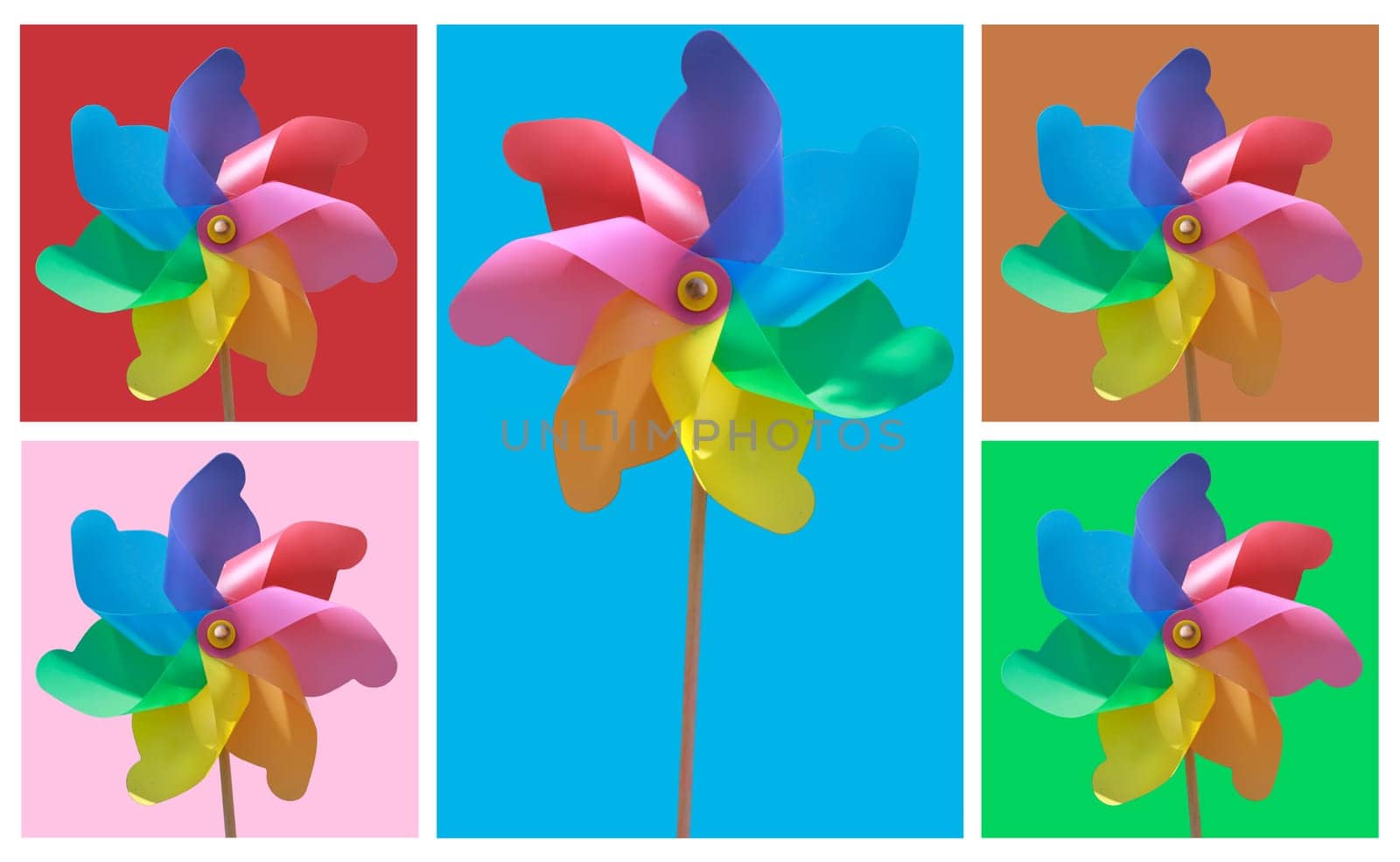 A plastic windmill with a wooden handle. Not a toy for children.