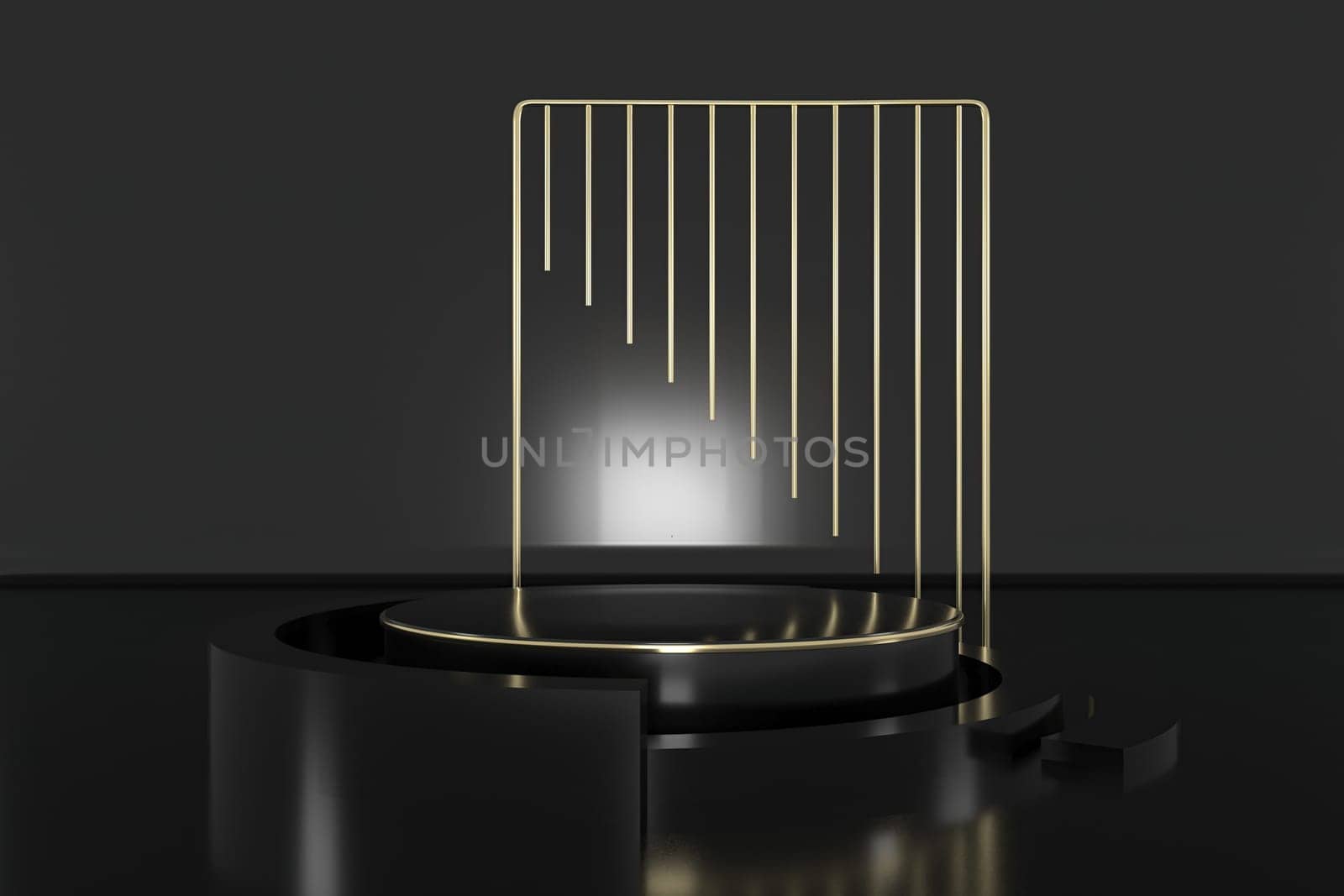 3d render of shop display. Abstract geometric podium background. Minimalist primitive shapes. Modern mockup. Blank template. Empty showcase.