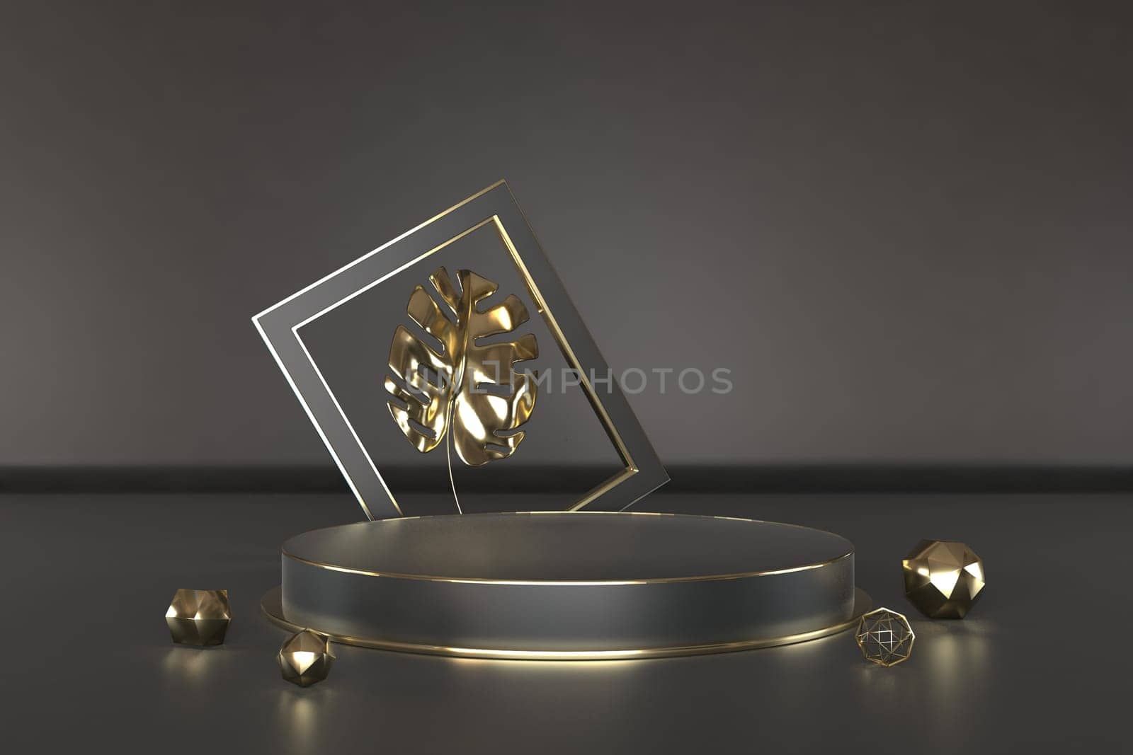 3d render of shop display. Abstract geometric podium background. Minimalist primitive shapes. Modern mockup. Blank template. Empty showcase.