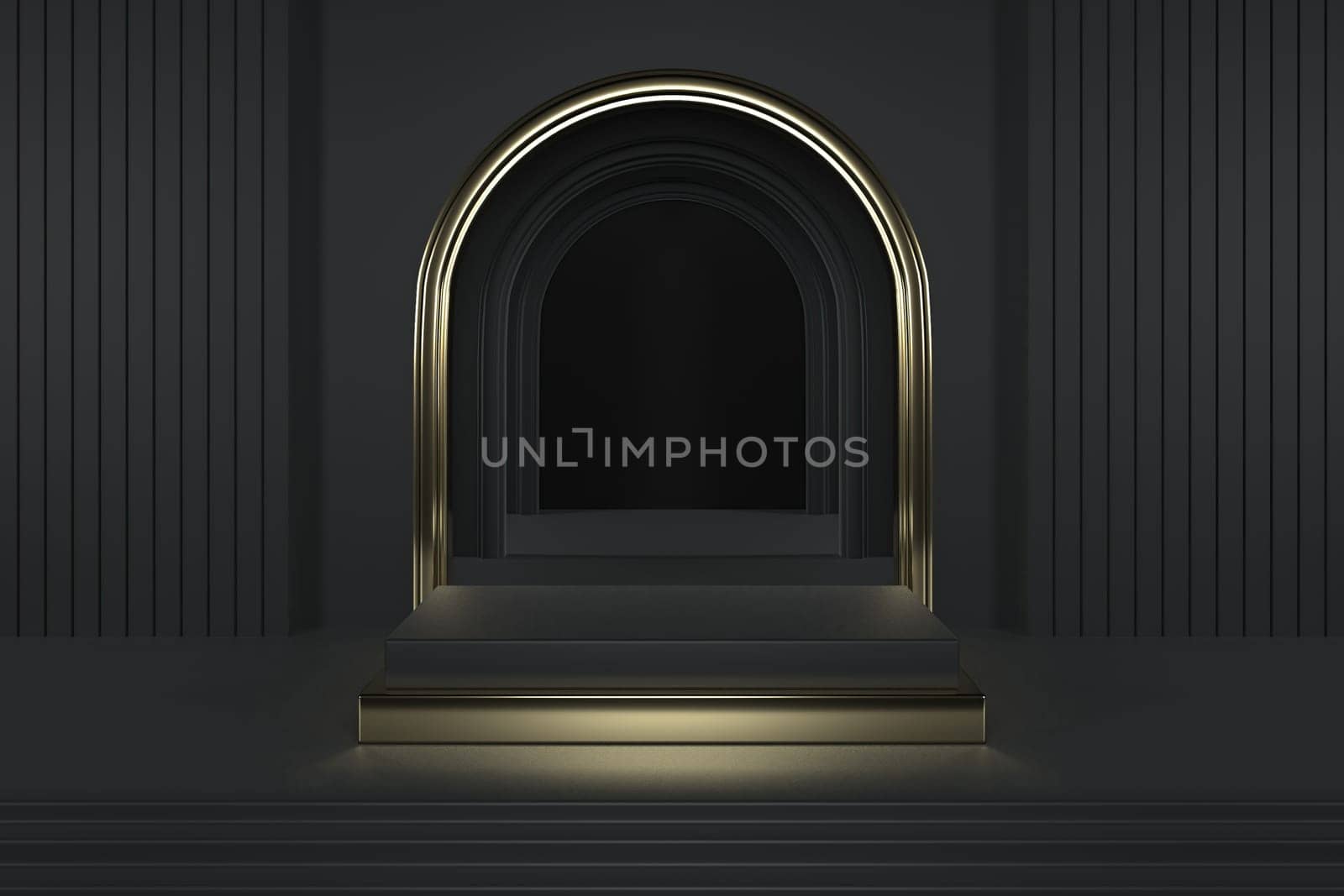 3d render of shop display. Abstract geometric podium background. Minimalist primitive shapes. Modern mockup. Blank template. Empty showcase.