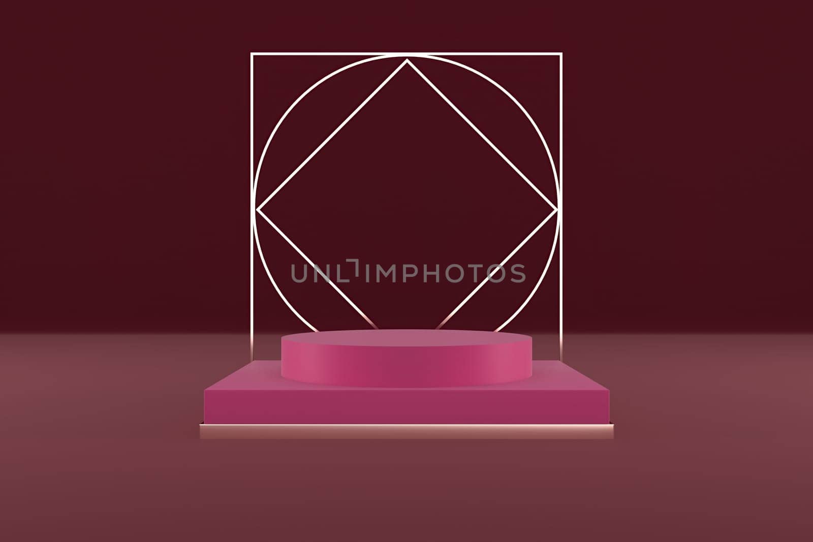 3d render of shop display. Abstract geometric podium background. Minimalist primitive shapes. Modern mockup. Blank template. Empty showcase.