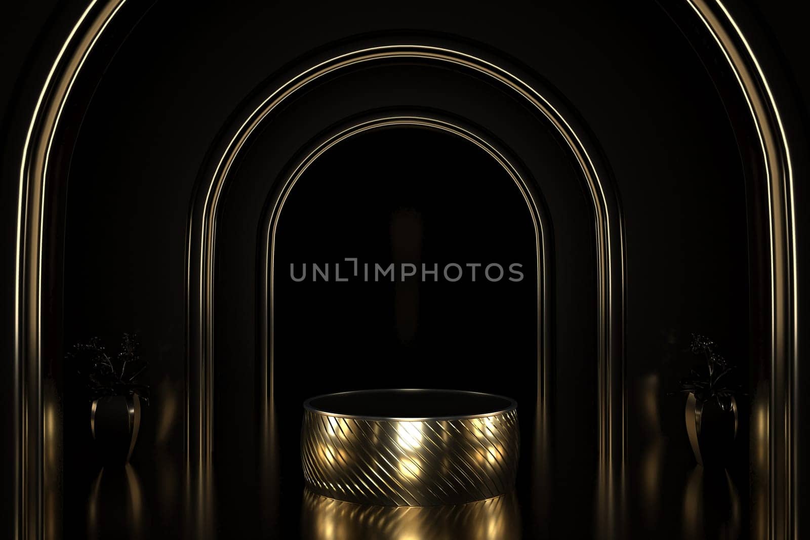 3d render of shop display. Abstract geometric podium background. Minimalist primitive shapes. Modern mockup. Blank template. Empty showcase.