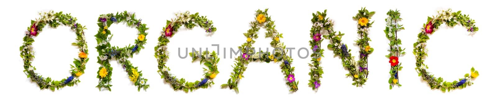 Blooming Flower Letters Building English Word Organic. Summer And Spring Season Blossoms And Flower Lei.