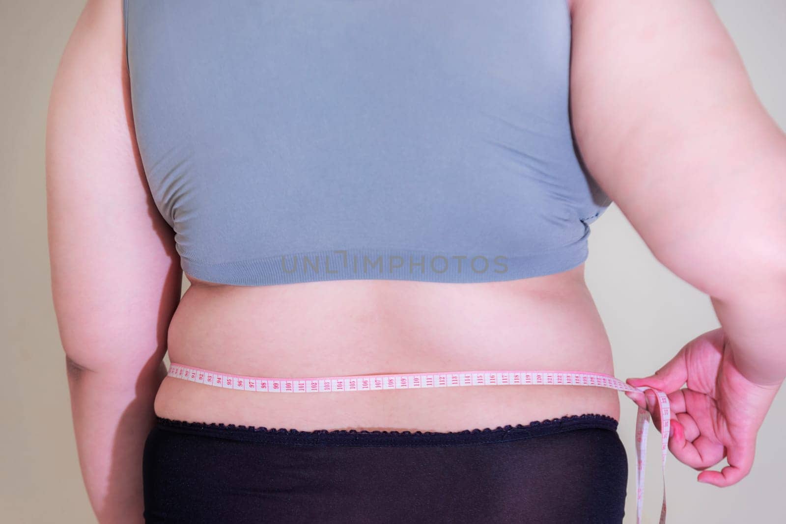 Fat woman, Shape up healthy stomach muscle, and diet lifestyle, to reduce belly concept.