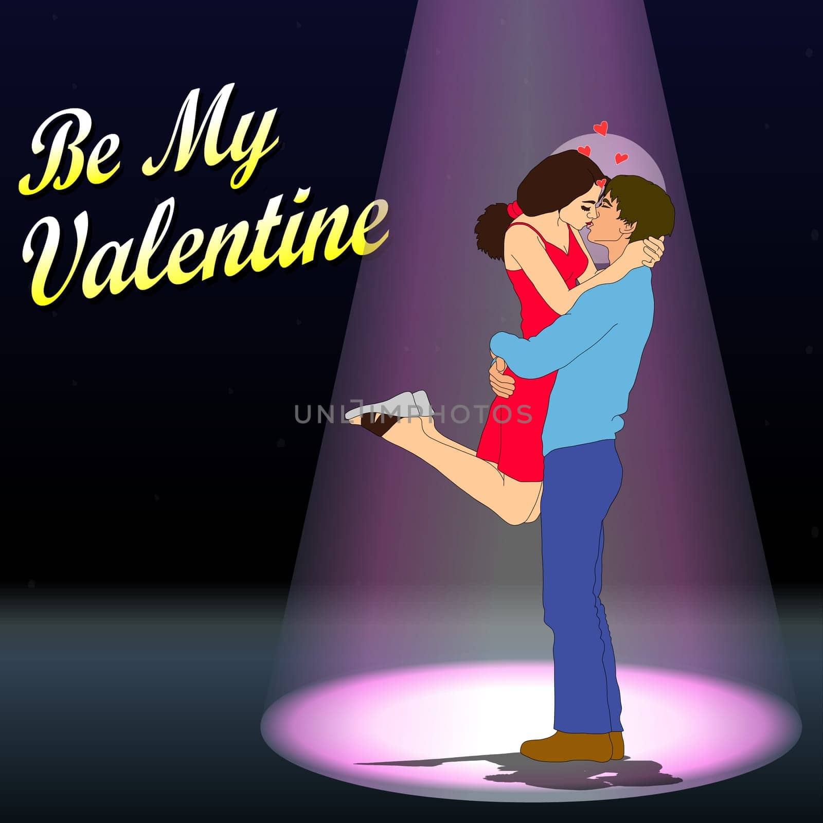 Newlyweds dance in the night club. Vector illustration. Be My Valentine - I Love You - Valentine Day