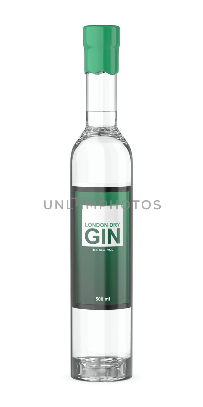 Gin bottle on white background, front view