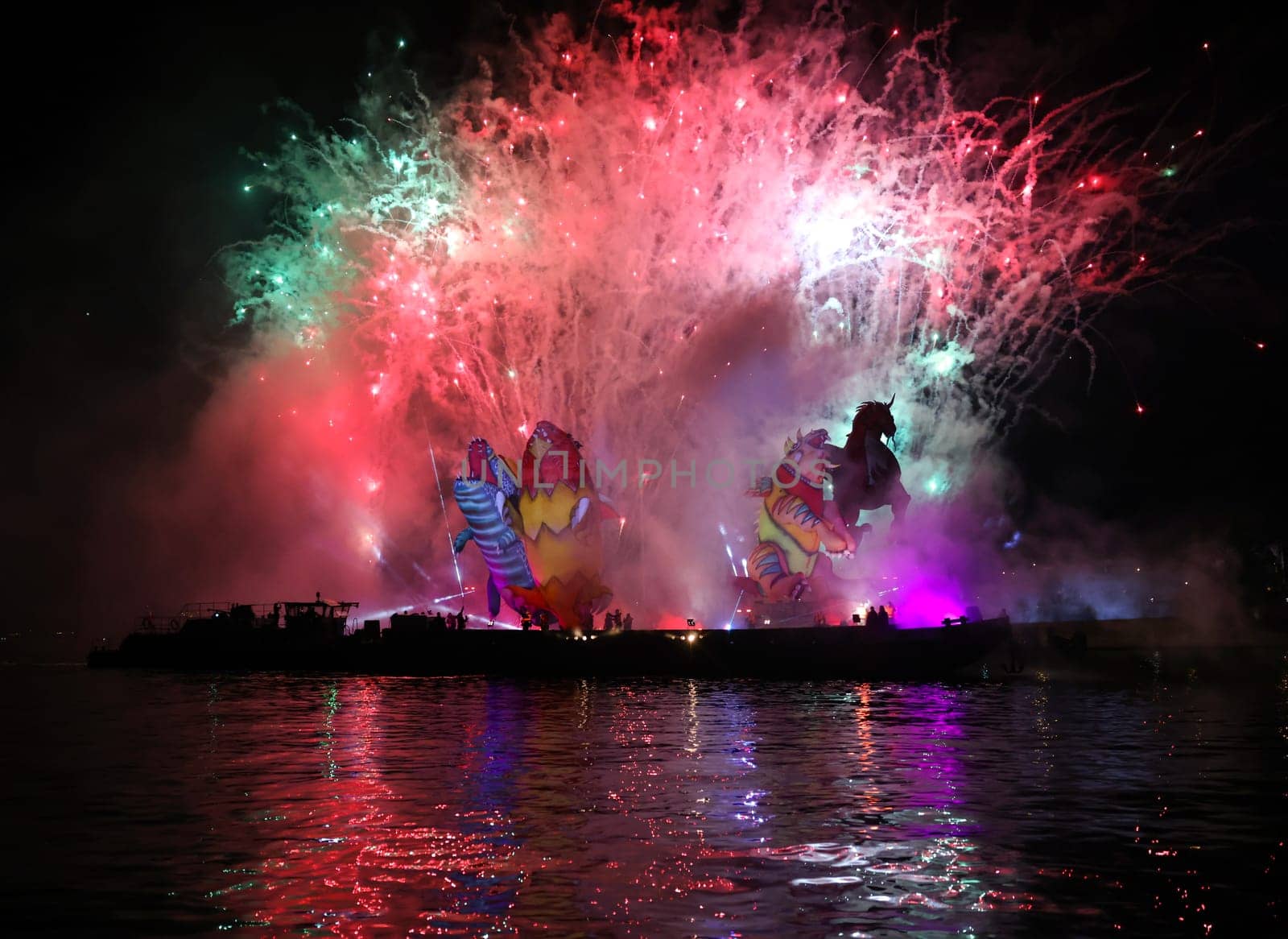 Cracow, Poland - June 4, 2022: Great Dragon Parade. The Great Outdoor Show on the Vistula River.