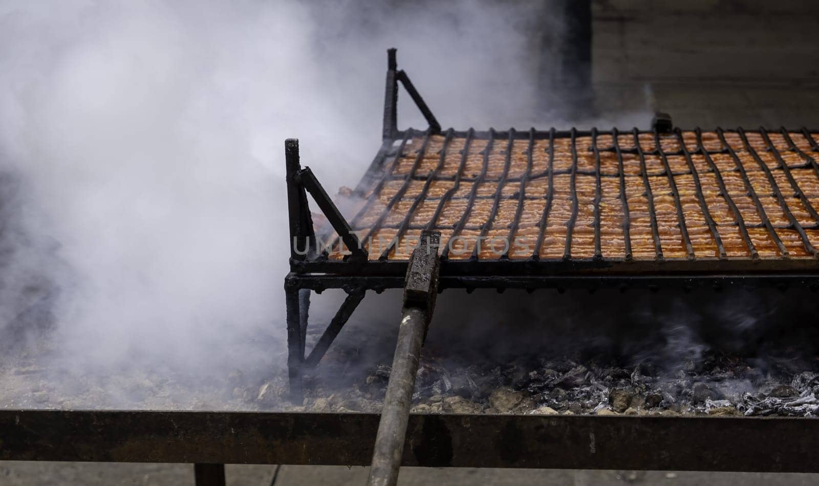 Detail of fire roasted pork, traditional festival