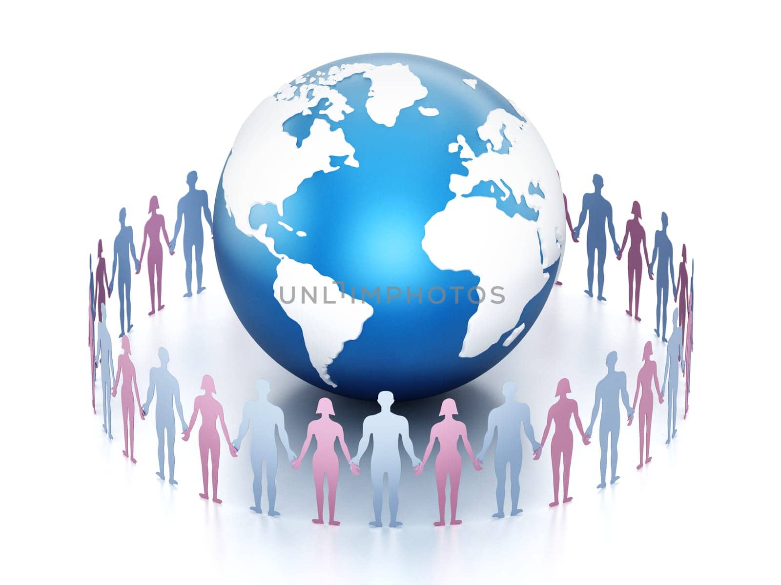People holding hands around the world. 3D illustration.