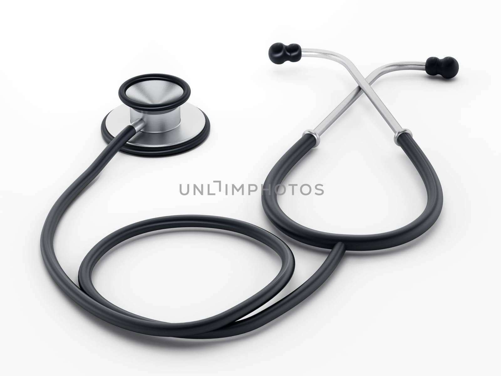 Stethoscope standing on white surface. 3D illustration.