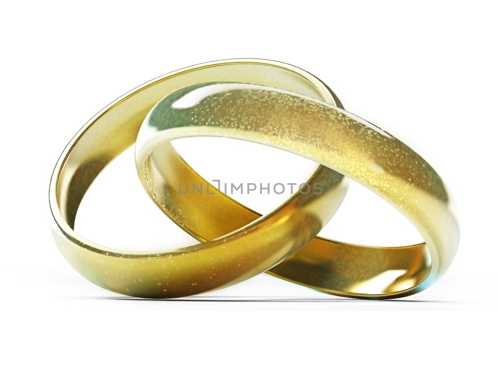 Attached wedding rings. 3D illustration.