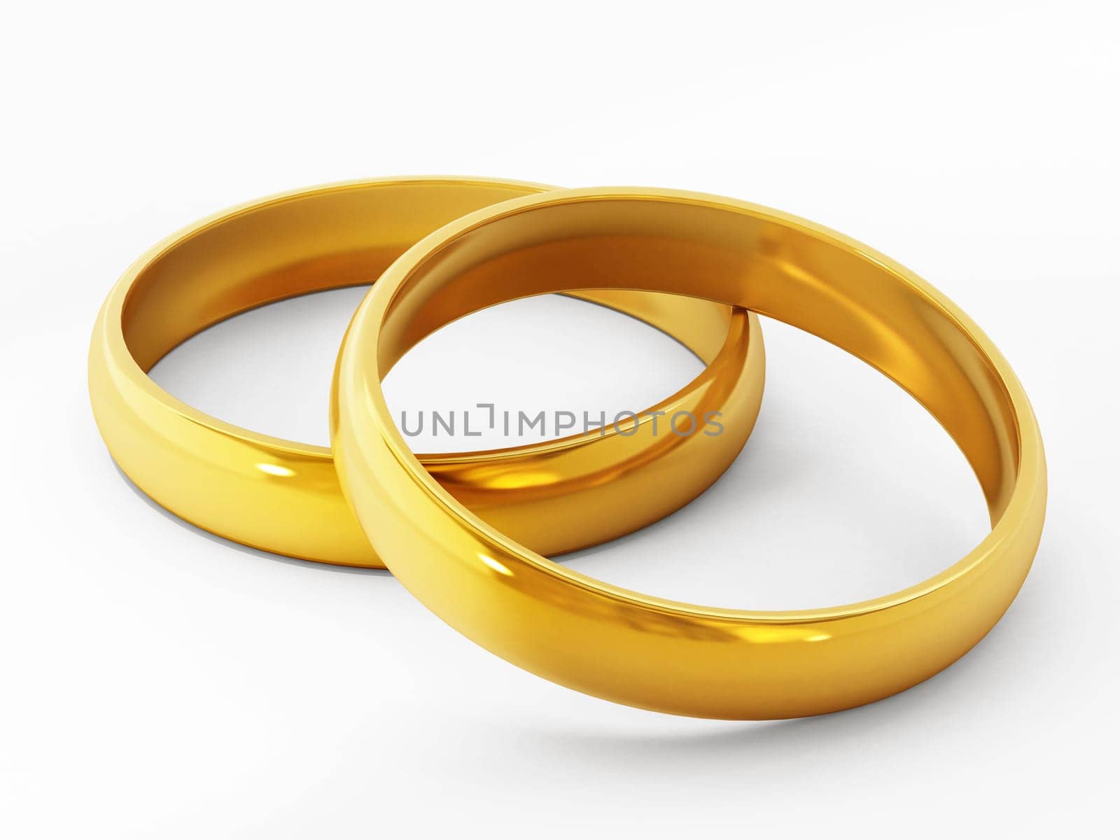 Golden wedding rings. 3D illustration.