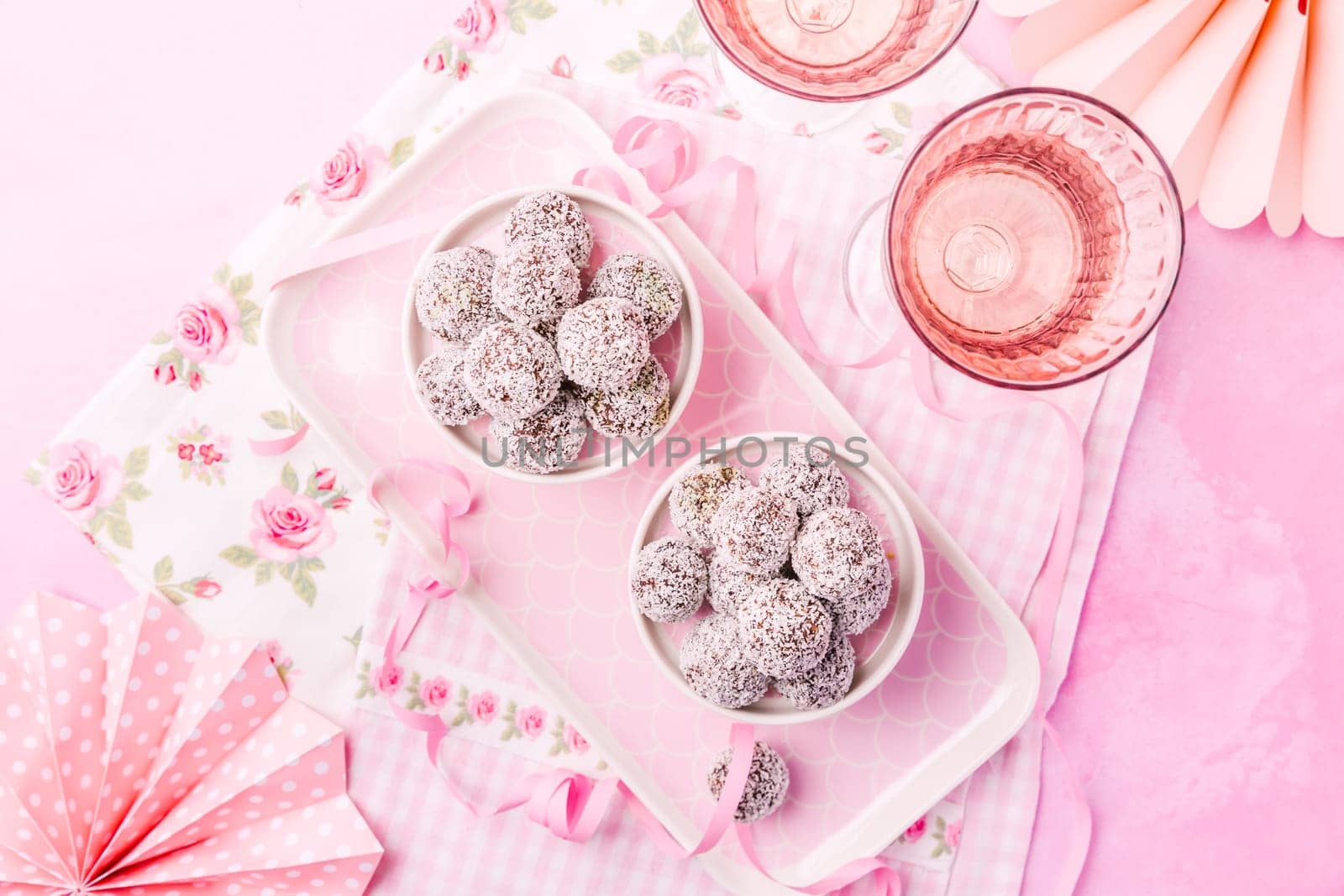 Energy protein balls with healthy ingredients, made with dates, peanut butter, flax and chia seeds, oats, almond and chocolate drops