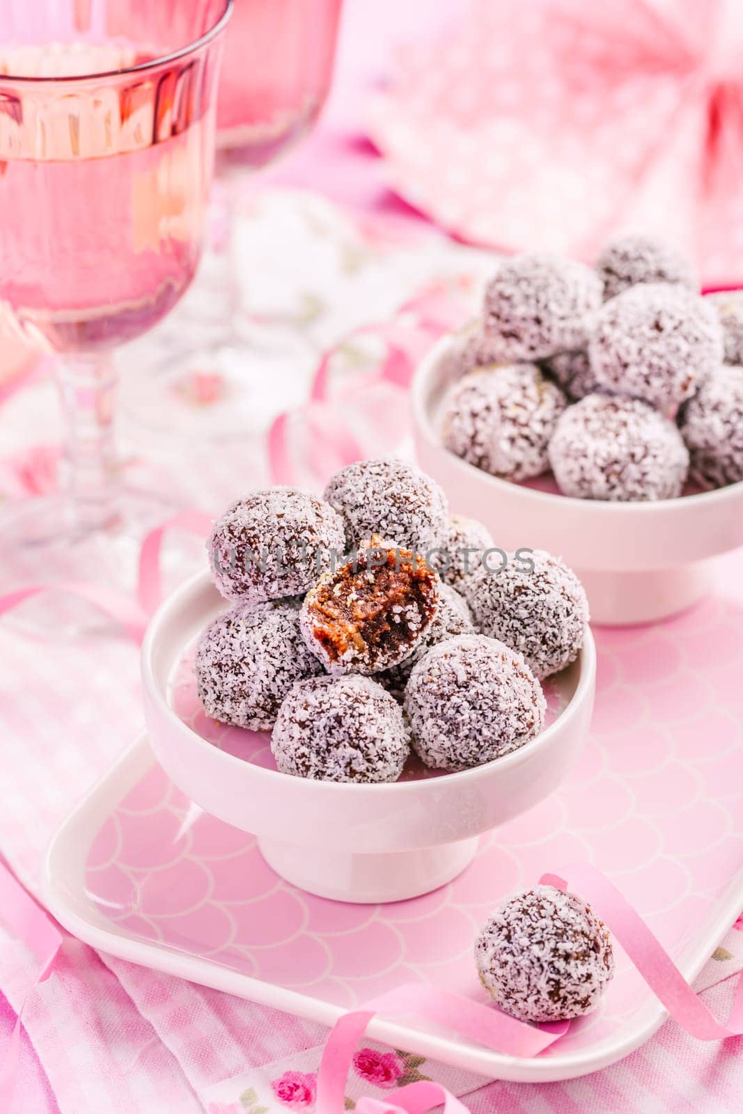 Energy protein balls with healthy ingredients, made with dates, peanut butter, flax and chia seeds, oats, almond and chocolate drops