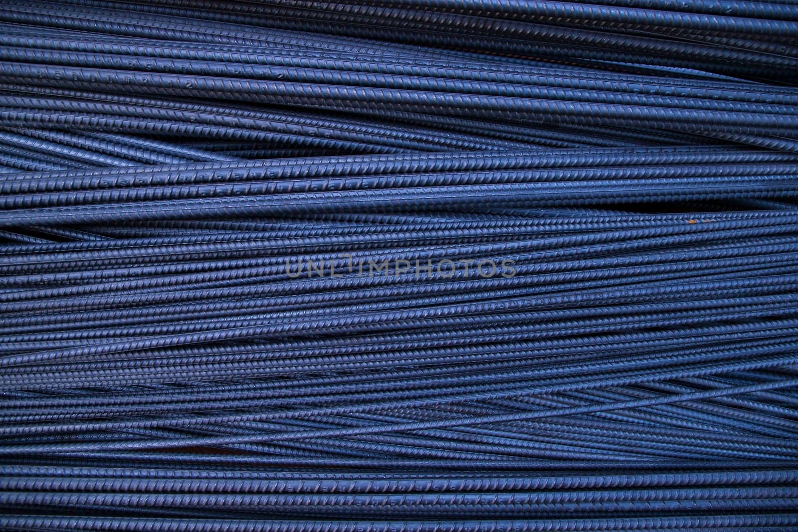 Close-up of blue steel wire for construction and industrial background. Selective focus