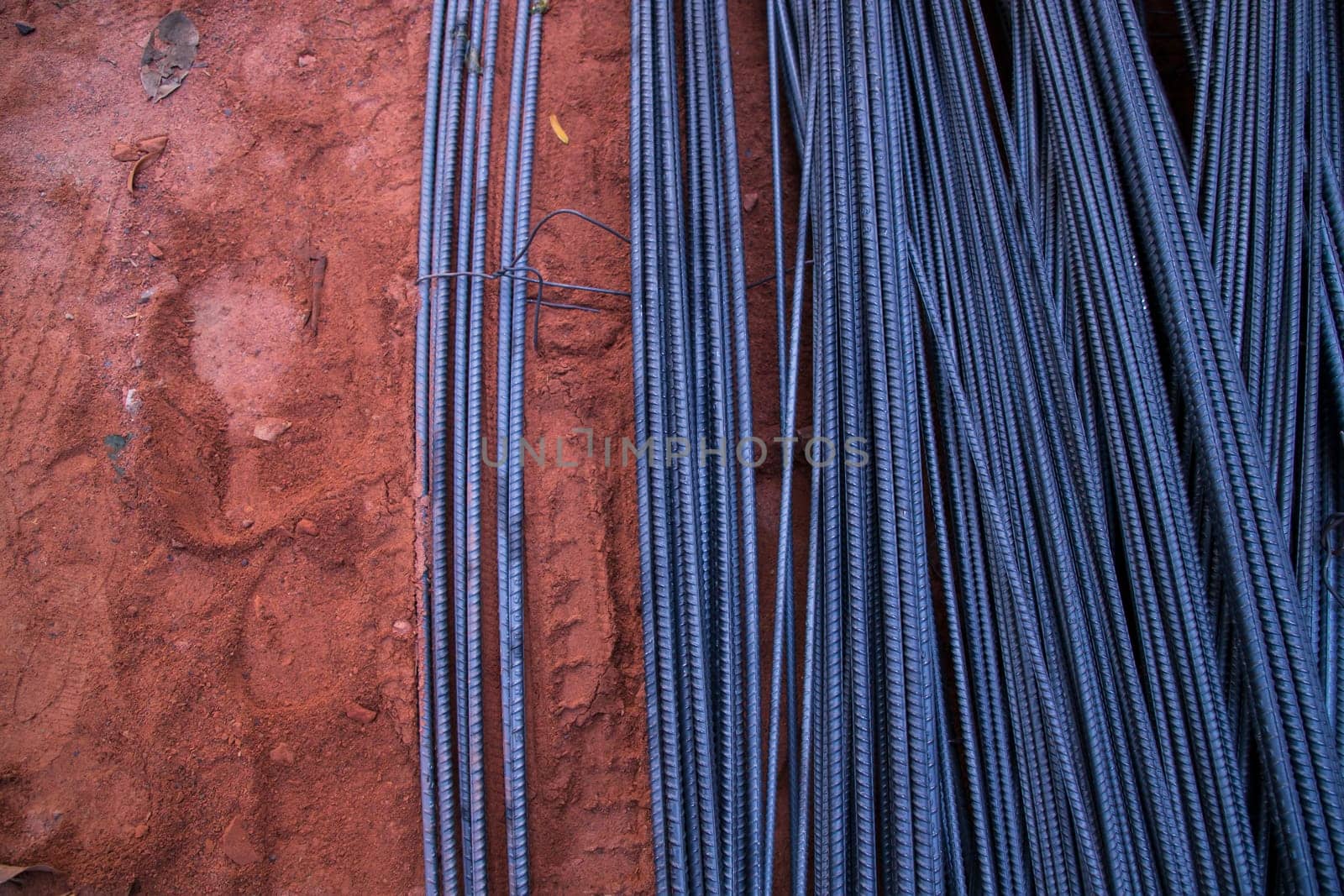 Pile of steel wire on the construction site. Steel wire background.