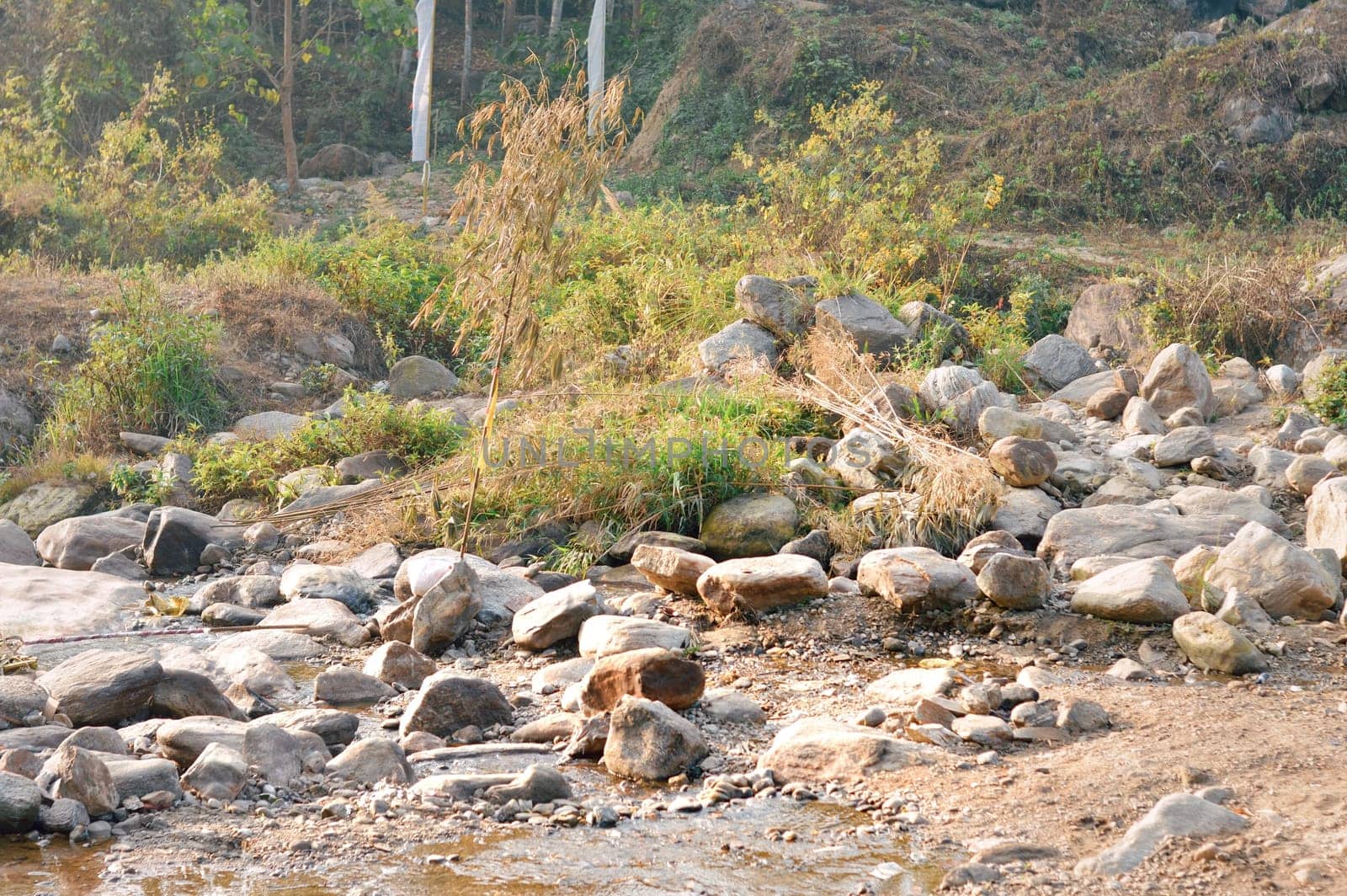 Large Igneous River Boulders and rocks has been carried by the river on the remote mountain place. Rangbang river mountain valley.Tabakoshi West Bengal India