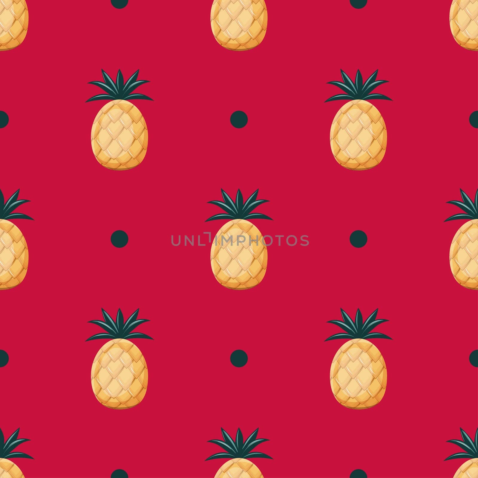 pineapple seamless pattern. ripe pineapples on a crimson background. Vector endless ornament. Exotic fruits. Magenta color 2023. Art Nouveau.